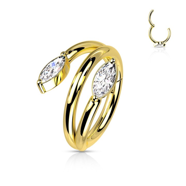 Piercing Cartilage Conch Anneau Clicker Doré PVD Double Vigne Zircons Marquise | Piercing Street