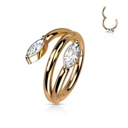 Piercing Cartilage Conch Anneau Clicker Rose Gold PVD Double Vigne Zircons Marquise | Piercing Street