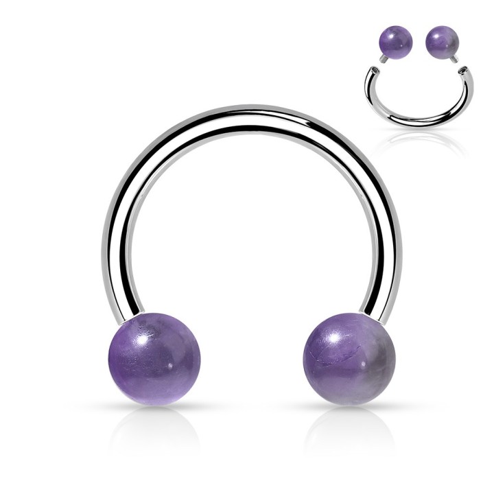 Piercing Fer à Cheval Acier 316L Boules Pierre Naturelle Améthyste | Piercing Street