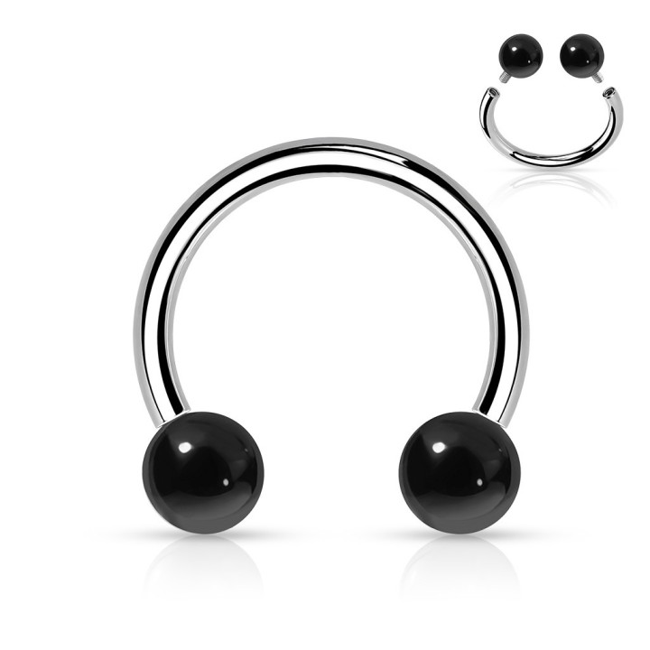 Piercing Fer à Cheval Acier 316L Boules Pierre Naturelle Agate Noire | Piercing Street