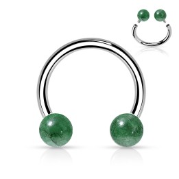 Piercing Fer à Cheval Acier 316L Boules Pierre Naturelle Jade Verte | Piercing Street