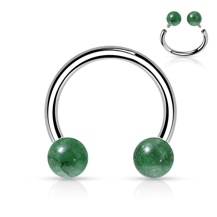 Piercing Fer à Cheval Acier 316L Boules Pierre Naturelle Jade Verte | Piercing Street