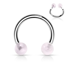 Piercing Fer à Cheval Acier 316L Boules Pierre Naturelle Quartz Rose | Piercing Street