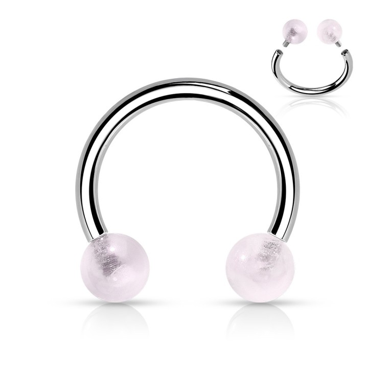 Piercing Fer à Cheval Acier 316L Boules Pierre Naturelle Quartz Rose | Piercing Street
