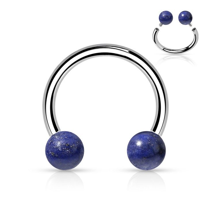Piercing Fer à Cheval Acier 316L Boules Pierre Naturelle Sodalite | Piercing Street