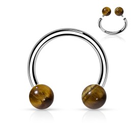 Piercing Fer à Cheval Acier 316L Boules Pierre Naturelle Œil de Tigre | Piercing Street