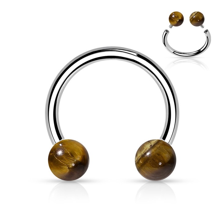 Piercing Fer à Cheval Acier 316L Boules Pierre Naturelle Œil de Tigre | Piercing Street