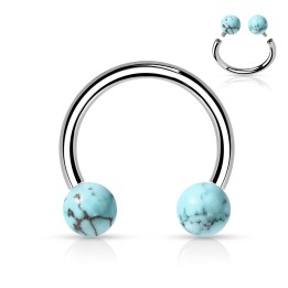 Piercing Fer à Cheval Acier 316L Boules Pierre Naturelle Turquoise | Piercing Street