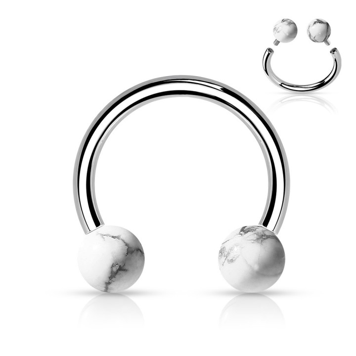 Piercing Fer à Cheval Acier 316L Boules Pierre Naturelle Howlite | Piercing Street