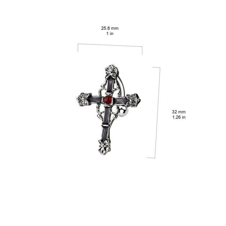 Piercing nombril inversé croix noire