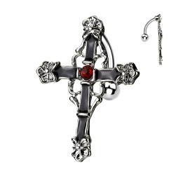 Piercing nombril inversé croix noire