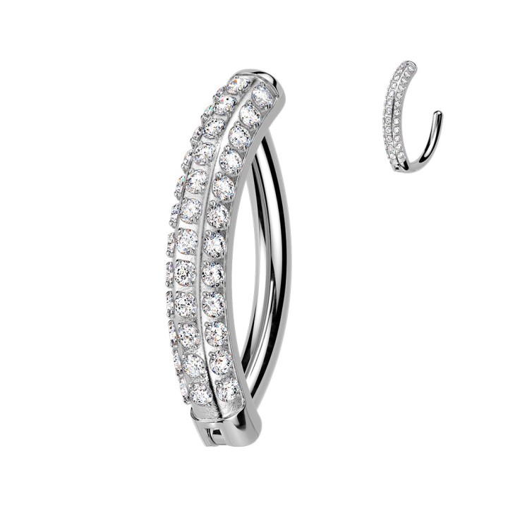 Piercing Nombril Anneau Clicker Titane ASTM F136 – Triple Rangée Moissanites | Piercing Street