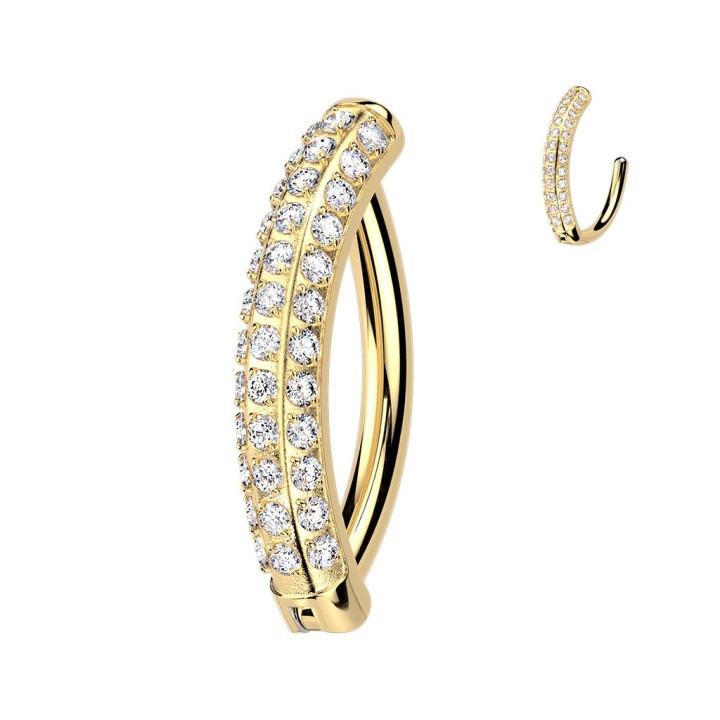 Piercing Nombril Anneau Clicker Titane ASTM F136 Doré 24K PVD – Triple Rangée Moissanites | Piercing Street