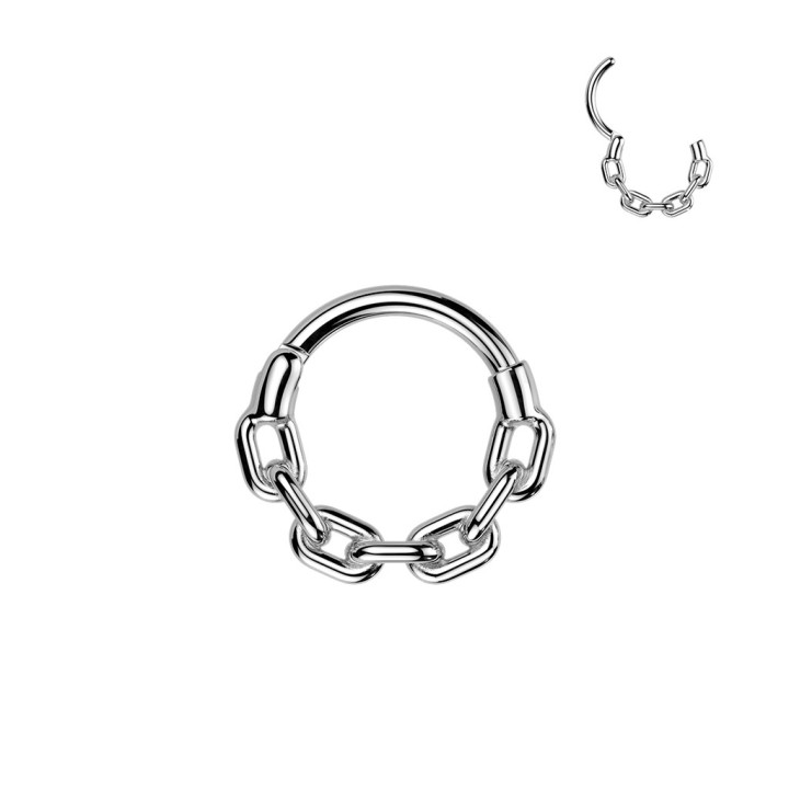 Piercing Hélix Cartilage Anneau Clicker Acier 316L Argenté – Motif Chaîne à Maillons | Piercing Street