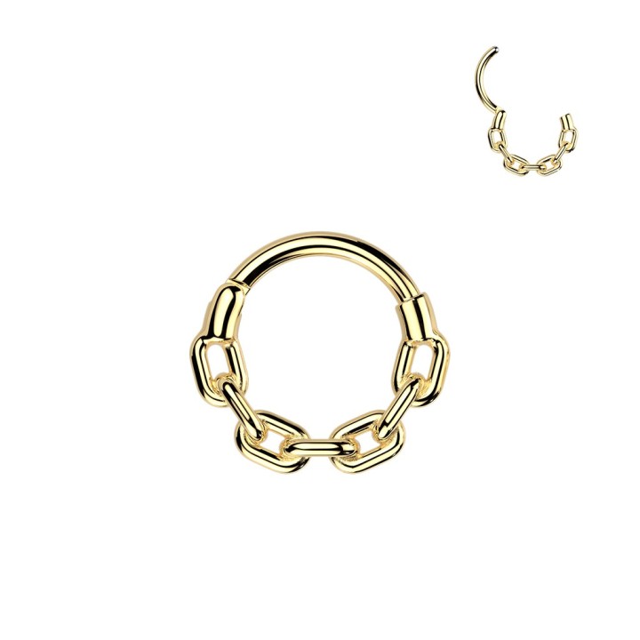 Piercing Hélix Cartilage Anneau Clicker Acier 316L Doré PVD – Motif Chaîne à Maillons | Piercing Street