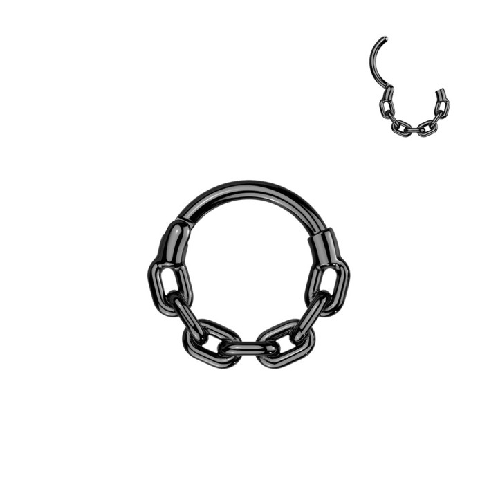 Piercing Hélix Cartilage Anneau Clicker Acier 316L Noir PVD – Motif Chaîne à Maillons | Piercing Street