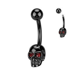 Piercing Nombril Crâne Noir PVD Yeux Cristaux Rouges | Piercing Street