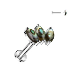Piercing Oreille Labret Titane ASTM F136 – Triple Marquise Nacre Abalone | Piercing Street