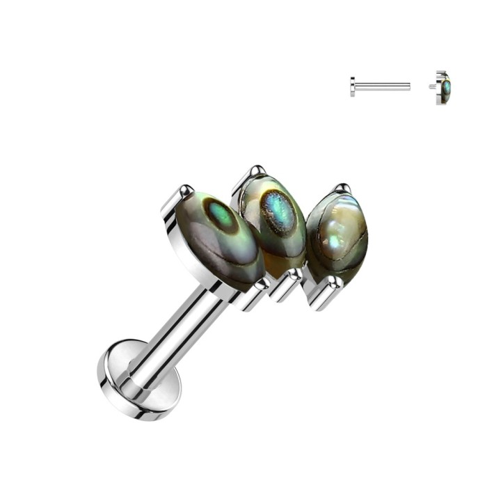 Piercing Oreille Labret Titane ASTM F136 – Triple Marquise Nacre Abalone | Piercing Street