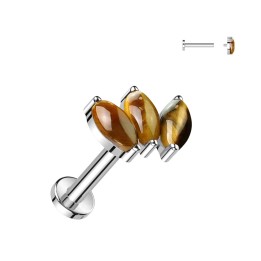 Piercing Oreille Labret Titane ASTM F136 – Triple Marquise Œil de Tigre | Piercing Street