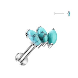 Piercing Oreille Labret Titane ASTM F136 – Triple Marquise Turquoise | Piercing Street