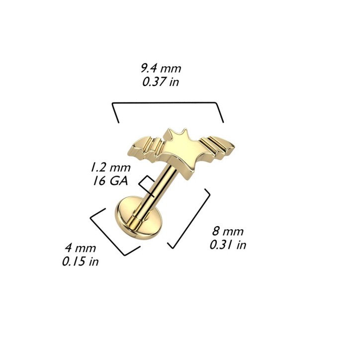 Piercing Oreille Labret Titane ASTM F136 Doré PVD – Chauve-Souris | Piercing Street