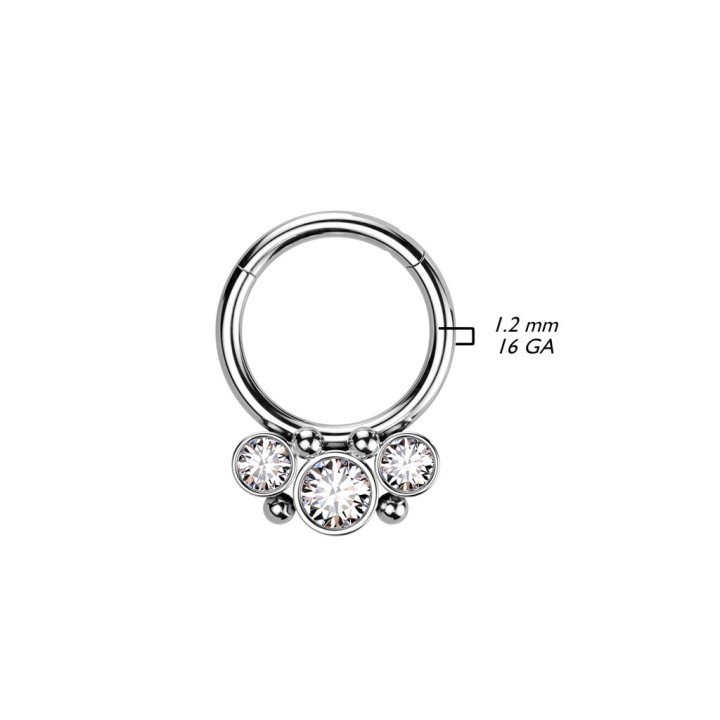 Anneau Clicker Zircons Argenté Acier 316L – Daith & Septum | Piercing Street