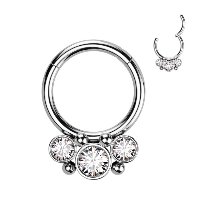Anneau Clicker Zircons Argenté Acier 316L – Daith & Septum | Piercing Street