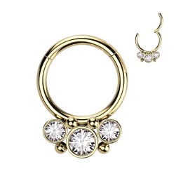 Anneau Clicker Zircons Doré PVD Acier 316L – Daith & Septum | Piercing Street