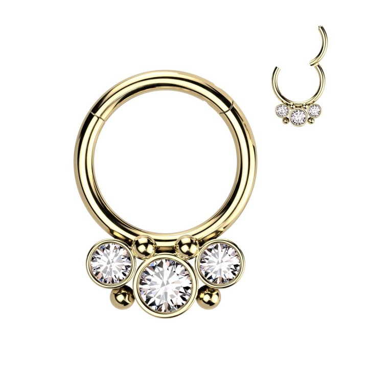 Anneau Clicker Zircons Doré PVD Acier 316L – Daith & Septum | Piercing Street
