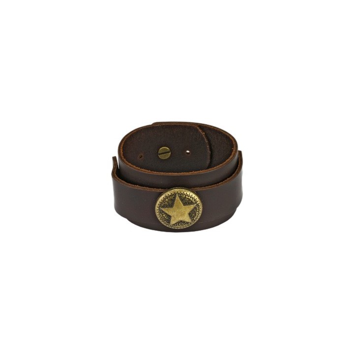 Bracelet homme cuir marron médaillon