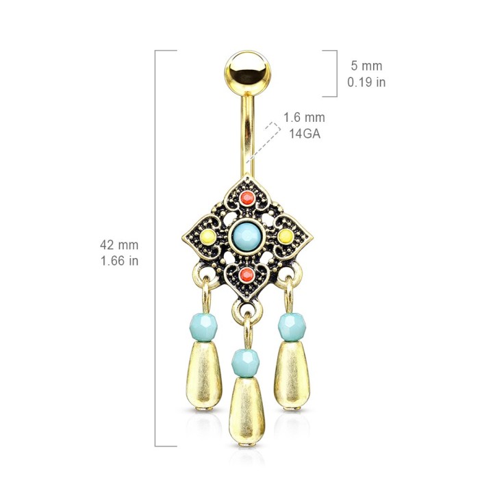 Piercing Nombril Tribal Perles Doré PVD 10 mm | Piercing Street