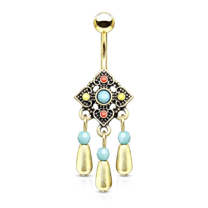 Piercing Nombril Tribal Perles Doré PVD 10 mm | Piercing Street