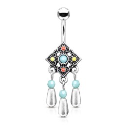 Piercing Nombril Tribal Perles Argenté 10 mm | Piercing Street