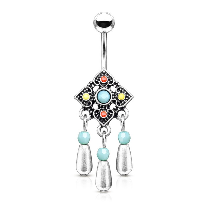 Piercing Nombril Tribal Perles Argenté 10 mm | Piercing Street