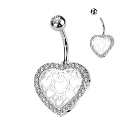 Piercing Nombril Cœur Ajouré Pavé Zircons Blancs Argenté | Piercing Street