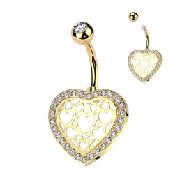 Piercing Nombril Cœur Ajouré Doré PVD Pavé Zircons Blancs | Piercing Street