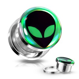 Tunnel Oreille Acier 316L Motif Hologramme Alien – 6 à 16 mm | Piercing Street