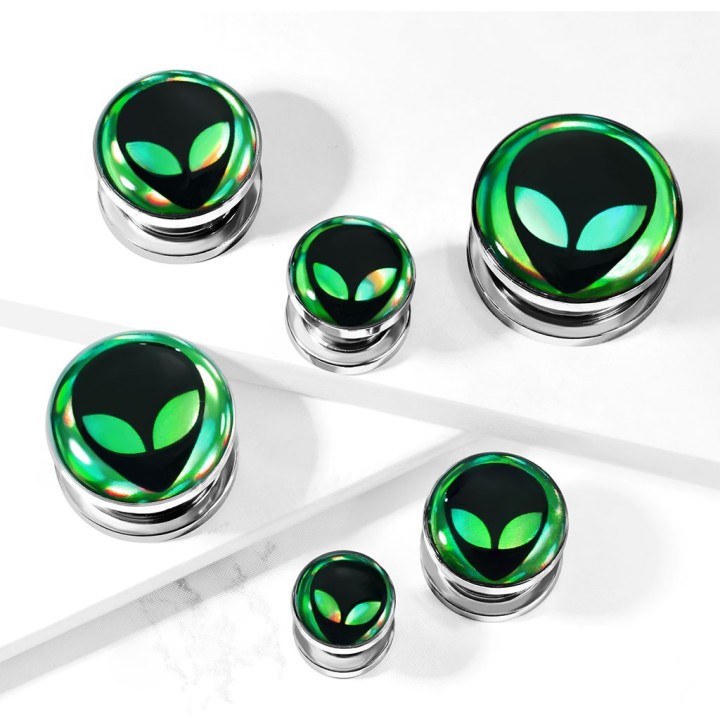 Tunnel Oreille Acier 316L Motif Hologramme Alien – 6 à 16 mm | Piercing Street