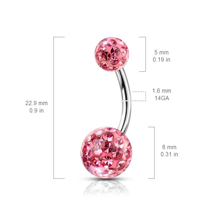Piercing Nombril Acier 316L Cristaux Ferido Roses | Piercing Street