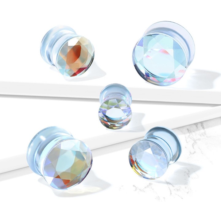 Plug Oreille Verre Irisé Facetté Double Évasement – 8 à 16 mm | Piercing Street