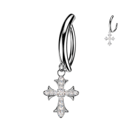 Piercing Nombril Anneau Clicker Argenté Pendentif Croix Zircons Blancs | Piercing Street
