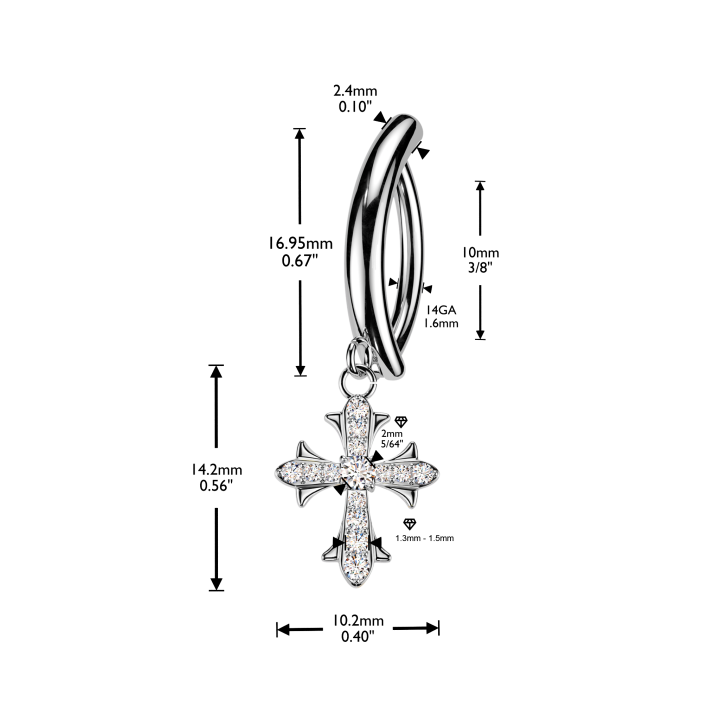 Piercing Nombril Anneau Clicker Argenté Pendentif Croix Zircons Blancs | Piercing Street