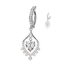 Piercing Nombril Anneau Clicker Pavé Argenté – Pendentif Cœur Dansant Zircons | Piercing Street