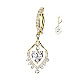 Piercing Nombril Anneau Clicker Doré Pavé – Pendentif Cœur Dansant Zircons | Piercing Street