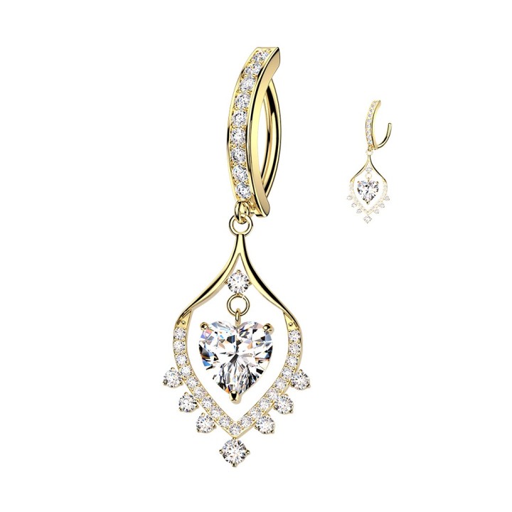 Piercing Nombril Anneau Clicker Doré Pavé – Pendentif Cœur Dansant Zircons | Piercing Street