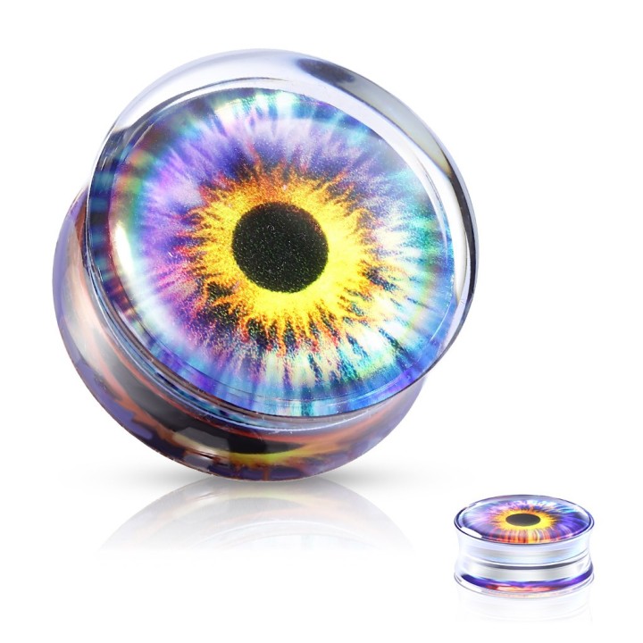 Plug Oreille Acrylique Transparent Motif Œil Violet – 8 à 25 mm | Piercing Street