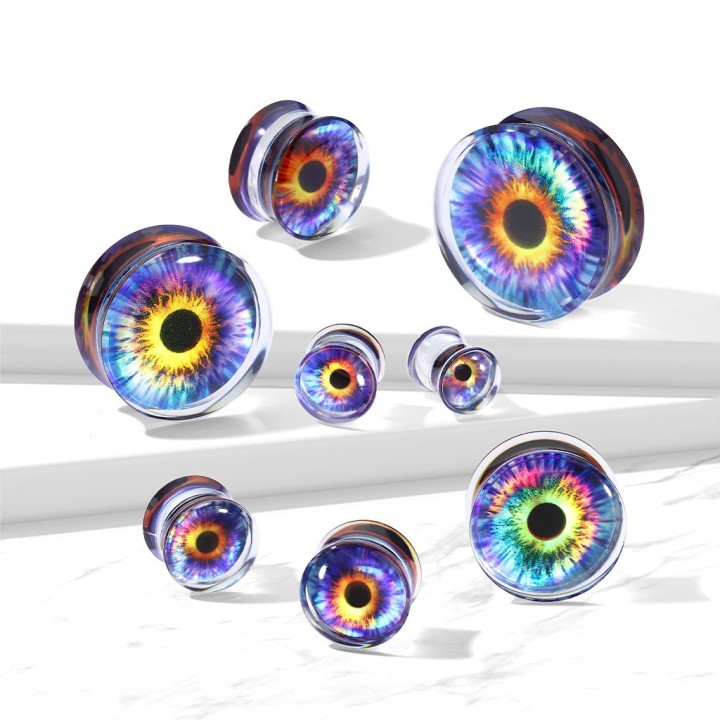 Plug Oreille Acrylique Transparent Motif Œil Violet – 8 à 25 mm | Piercing Street