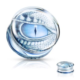 Plug Oreille Acrylique Transparent Motif Œil de Dragon Bleu – 8 à 25 mm | Piercing Street