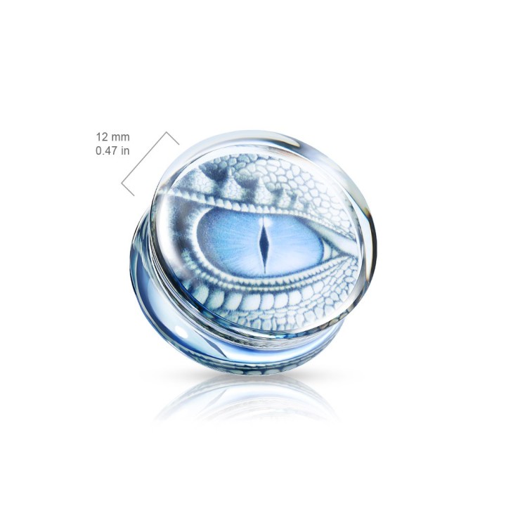 Plug Oreille Acrylique Transparent Motif Œil de Dragon Bleu – 8 à 25 mm | Piercing Street